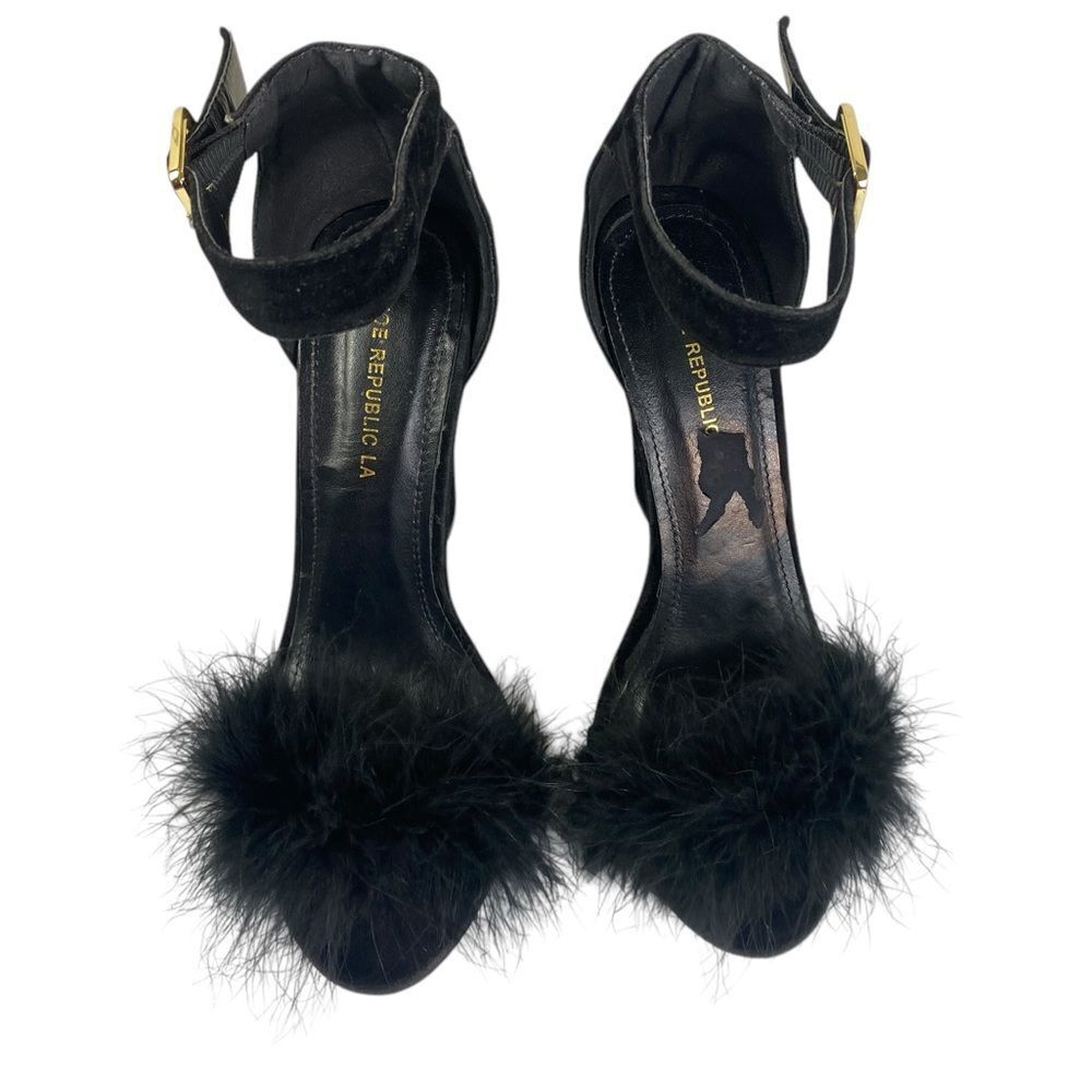 Shoe Republic LA Black Feathered Stiletto Heels sz 7